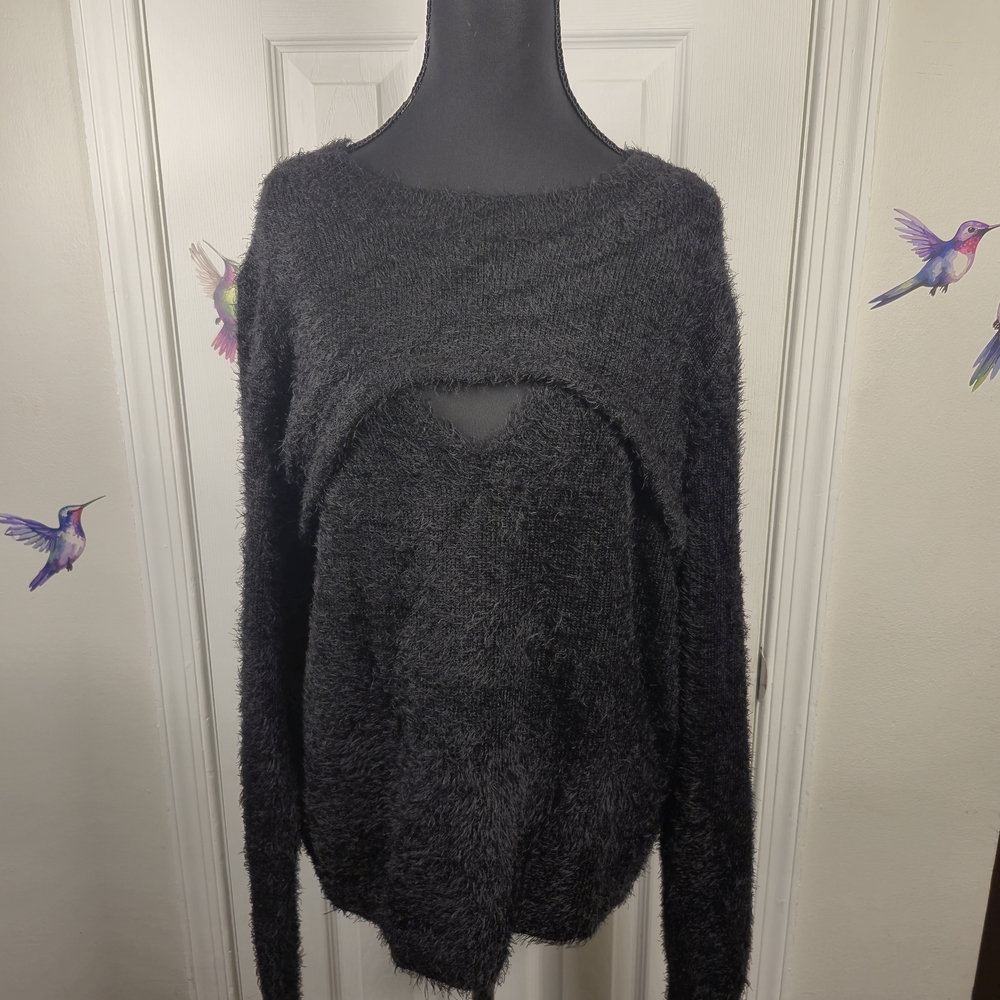 Forever 21 Cozy Chic Black Fuzzy Knit Two-Piece Sweater Set 4X Y2K Dark Glam